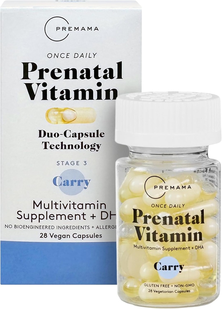 Premama Prenatal Vitamine für Frauen, Einmal-Daily Multivitamin Supplement, enthält Folat und DHA, Allergen-Free, 28 Vegan Kapseln