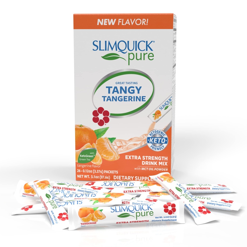 SlimQuick Extra Strength Weight Management Drink Mix für Frauen, Tangerine - Hilft Stoffwechsel, hält Full for Longer mit Grüner Tee, Caffine, Chaste Tree, Rhodiola Extract - 26 Count