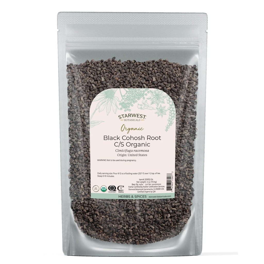 Starwest Botanicals Organic Black Cohosh Root, Cut & Sifted - 4 oz Pouch 