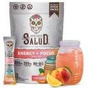 Salud 2-in-1 Energy Drink Powder + Focus, Peach Lemonade, Organic Caffeine, B6 + B12, Theanine, Clean Energy Drink Packets, Agua Fresca Mix, Non-GMO, Gluten Free, Vegan, 1g Zucker, (15 Servierungen)