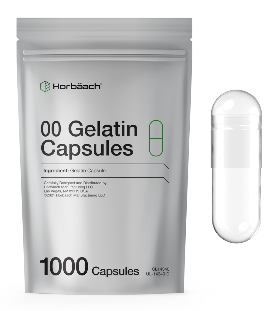 Leere Kapseln Größe 00 | 1000 Klare Gelatine Kapseln | Wiederverschließbare Tasche | Non-GMO, Glutenfrei | Von Horbaach