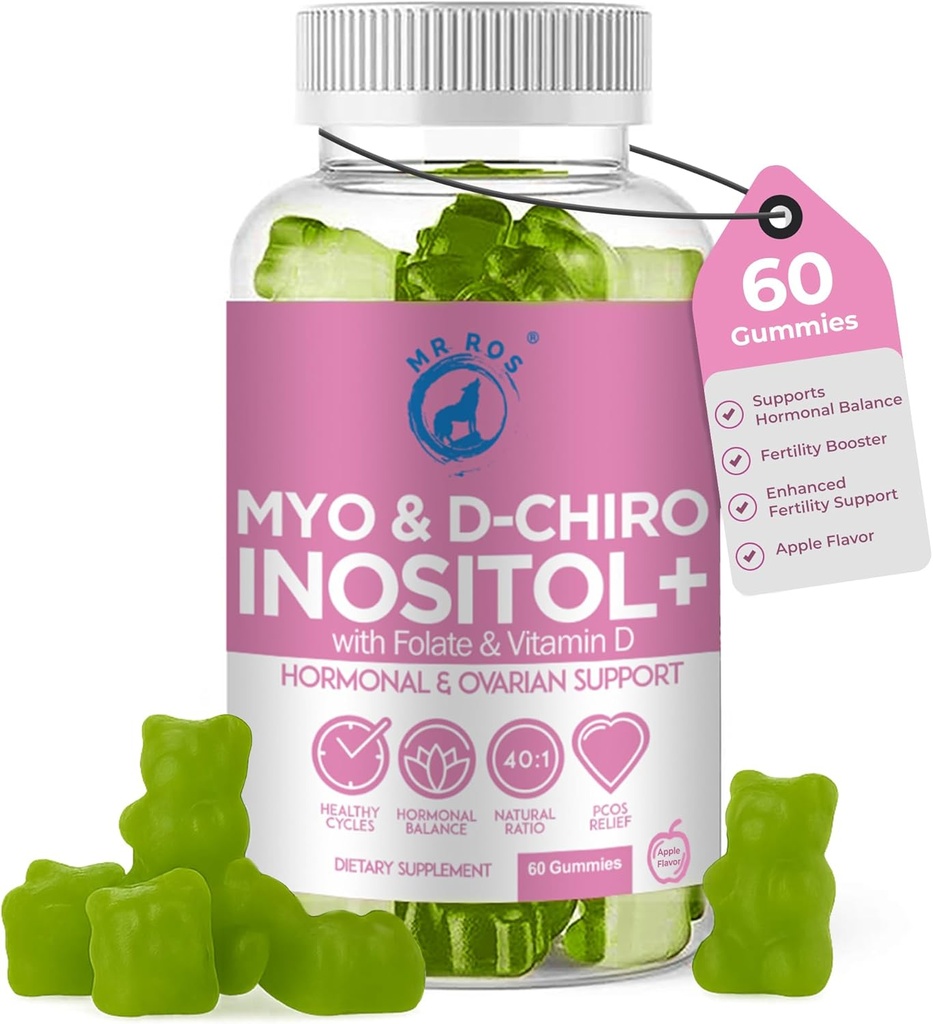 Inositol Gummie PCOS mit Folat & Vitamin D - Myo & D-Chiro Inositol Blend, 40:1 Ratio, 60 Apple Flavor Gummies