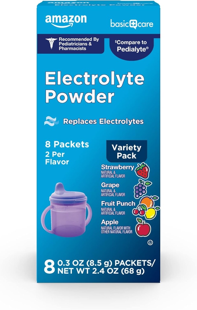 Basic Care Elektrolyt-Pulver-Sorten-Pack, Apfel, Frucht-Punch, Trauben, Erdbeere, 8 Zähler