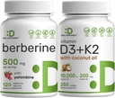 DEAL SUPPLEMENT Vitamin D3 10.000iu + K2 200mcg Softgels & Berberine Ergänzung mit Yohimbine Bundle – Essential Sunshine Vitamins mit Kokosöl – Hohe Absorption Hydrochlorid HCl Formen