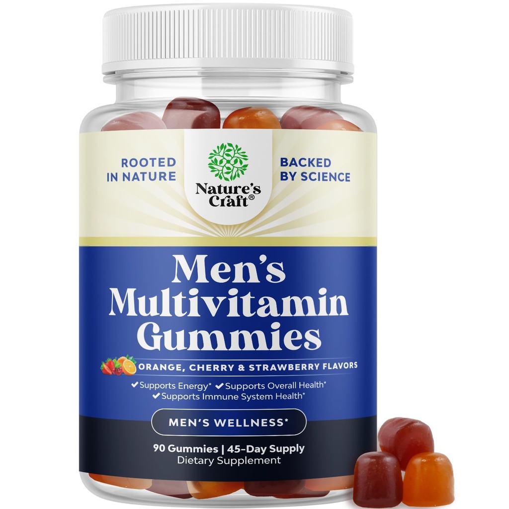 Natures Craft Quotidien Homme Multivitamines Gommies - Homme Gommy Multivitamines avec Zinc et Biotine Immune Support Gommies - Potent Vitamines pour l'énergie et l'immunité Non-OGM Sans gluten Halal 90 Compte