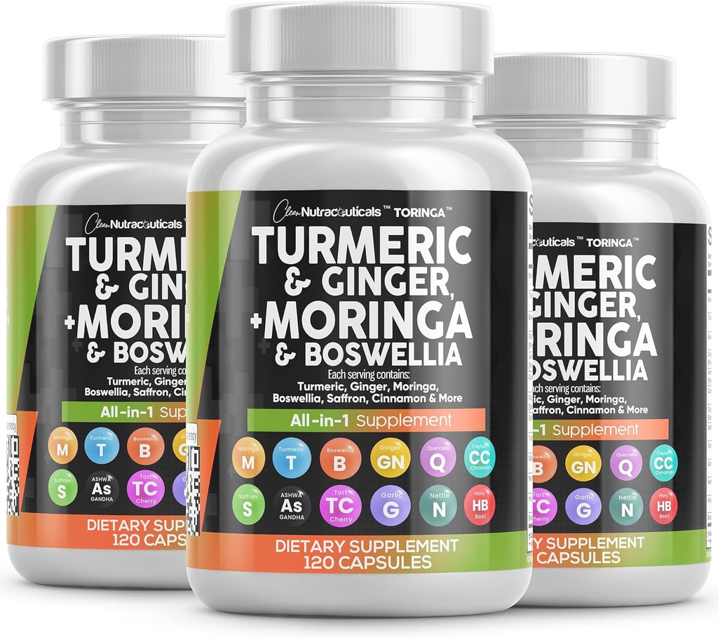 Turmeric Moringa Supplement | Ginger Boswellia Saffron - Beilage für Damen und Herren mit Ceylon Cinnamon, Tart Cherry, Quercetin Knoblauch Nettle Holy Basil - 3Pack