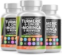 Supplément Turmeric Moringa de Ginger Boswellia Safran - Supplément pour les femmes et les hommes avec Ceylan Cinnamon, Tart Cherry, Quercetin Ail Nettle Holy Basil - 3Pack