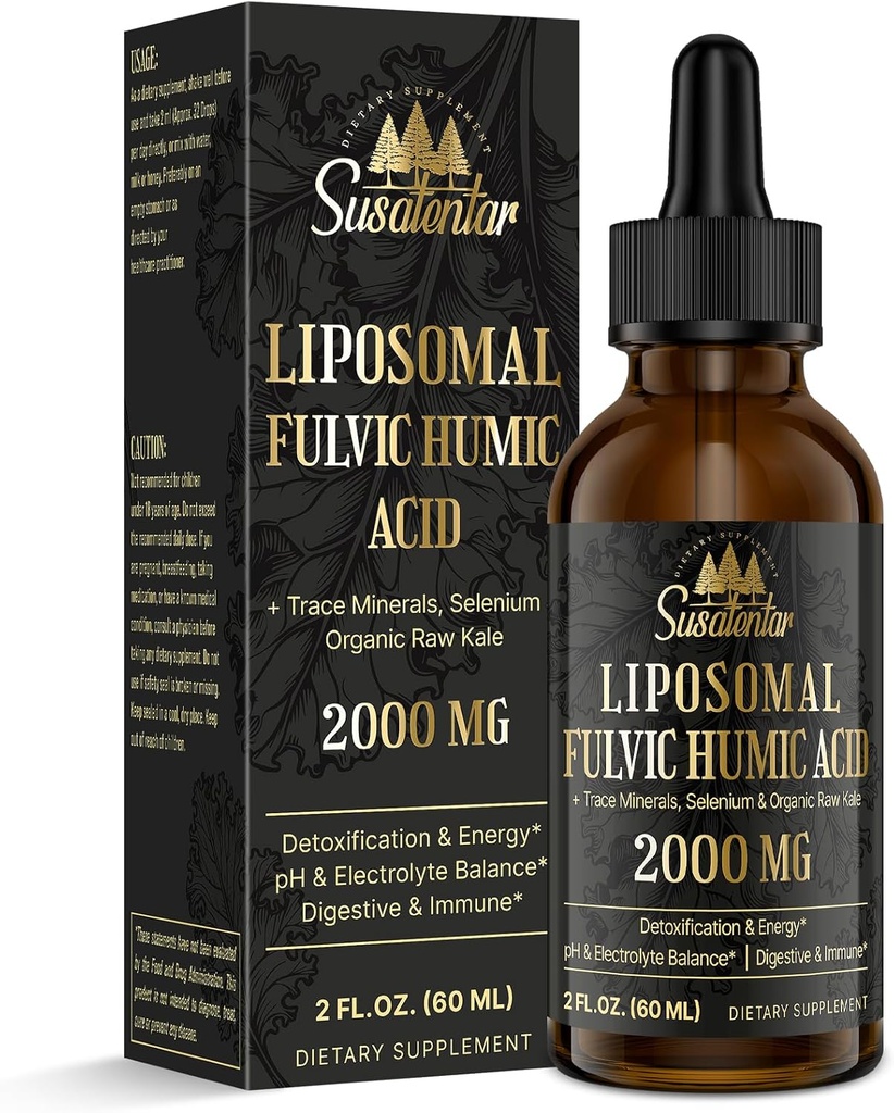 Trace Minerals Elektrolyte Tropfen 2000 MG | Flüssige Liposomal Fulvic Huminsäure Ergänzung | 85+ Spuren Mineralien | Hydration | Entgiftung | Energie | pH Balance | Verdauung | Immunität | 2 Oz
