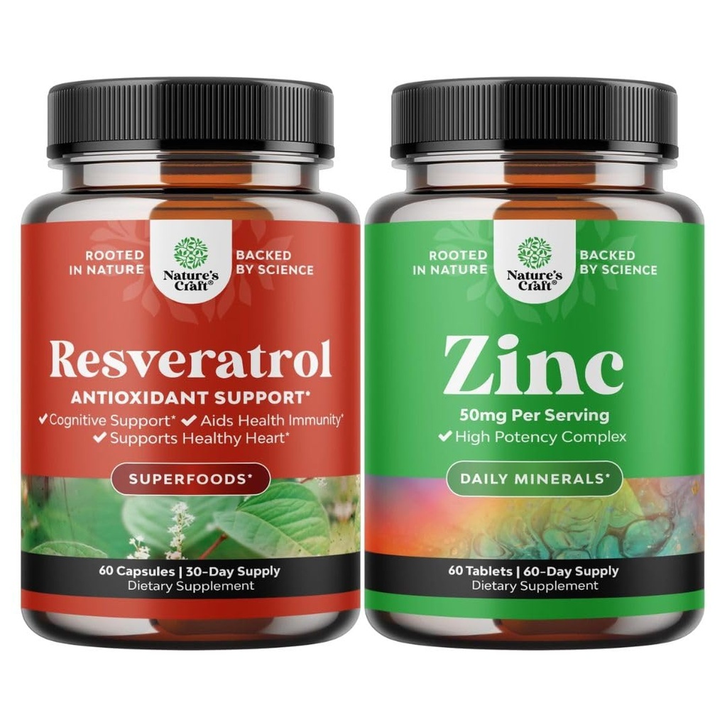 Bundle of Youthful Trans Resveratrol - Resveratrol Kapseln mit AMPK-Aktivator für Cellular Health & Vitality und Zink 50mg Immununterstützungsergänzung - Zink-Komplex zu verbessern Haar Haut und Nägel