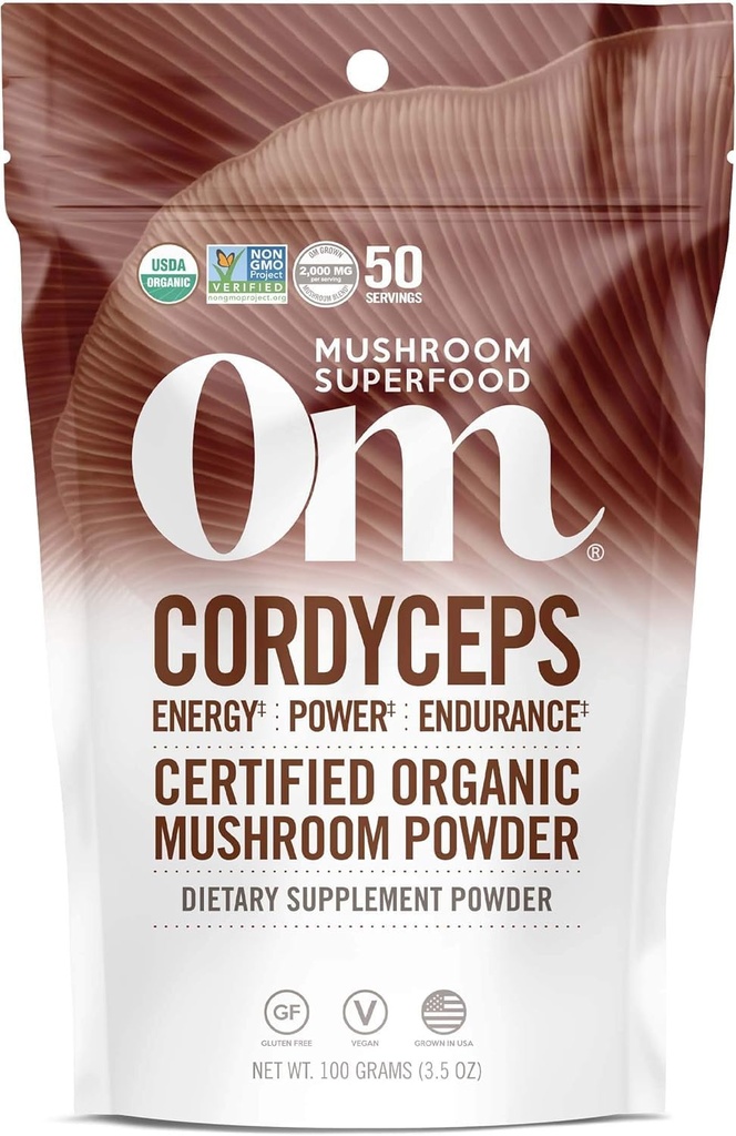 OM MUSHROOM SUPERFOOD Cordyceps Bio Pilzpulver, 3,5 Unze, 50 Servierungen, Energie, Power, Stamina und Endurance Unterstützung, Superfood-Ergänzung für Sportleistung