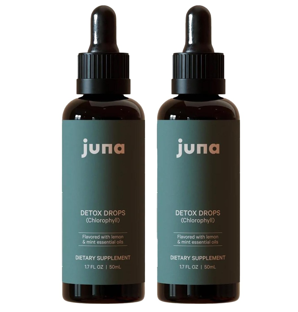 Juna 2-Pack Liquid Chlorophyll Detox Drops, Lemon Mint Flavor, 3X Strength | 2-Bottle Value Pack, Mulberry Leaf Derived, Non-GMO, 3rd Party Tested, Made in USA, Sugar-Free, Alcohol-Free, 60mg