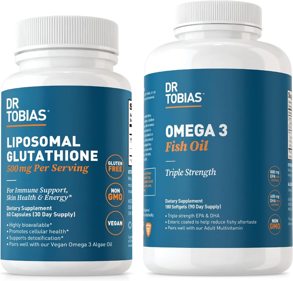 Dr. Tobias Omega 3 Fischöl und Liposomal Glutathion - Unterstützt Immunfunktion, Hautgesundheit und Nährstoffabsorption - Non-GMO