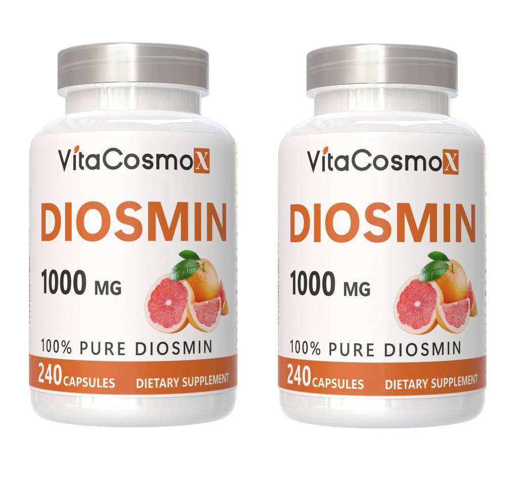 Diosmin Capsules, 240 Count, 1000 mg Serving, Vegan, Citrus Bioflavonoids 100% Vegetarian, Non-GMO & Gluten Free Diosmin Supplement with Max Strength - 2 Packs