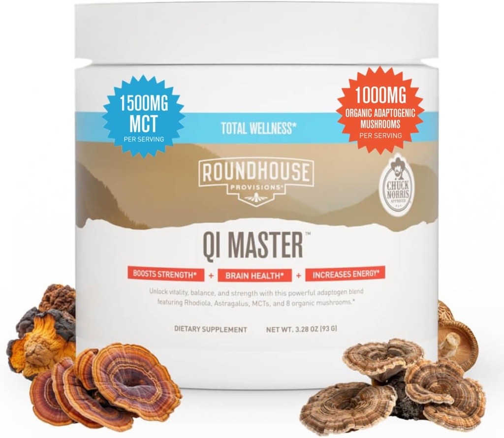 ROUNDHOUSE PROVISION Qi Master Adaptogen Blend, Erdige Pilz Flavor mit Astragalus Root, Rhodiolife Extract, MCT, 8 Bio Pilze (30 Scoops) von Chuck Norris