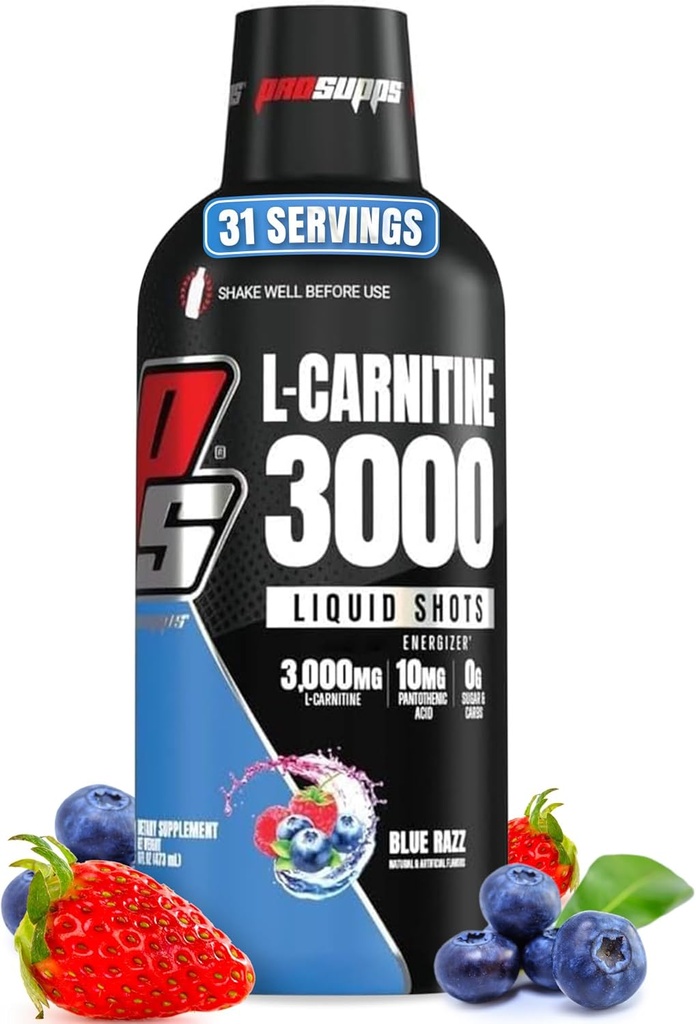 PROSUPPS L-Carnitine Liquid 3000, Stimulant-Free Liquid Shops for Men & Women - boisson d'entraînement propre pour l'énergie, la performance et la récupération musculaire - Pas de sucre, pas de glucides - 31 portions, Razz bleu
