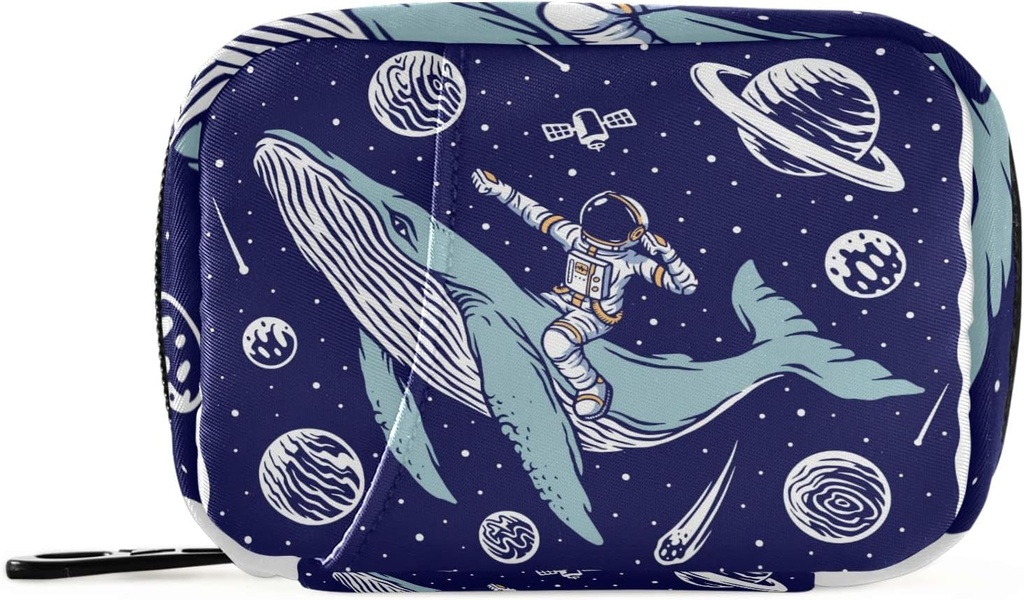 Galaxy Whale Astronaut Pill Box 7 Day Pill Case Travel Pill Organizer Bag avec zipper Portable Weekly Case Taille compacte pour le support de supplément de vitamine