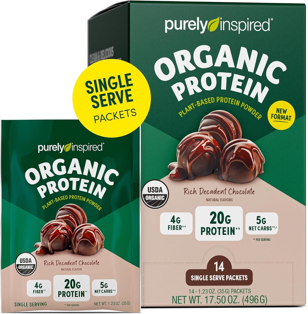 Rein inspiriertes Bio-Protein-Pulver, 14 Einzel-Serve-Packets, Rich Decadent Chocolate - 20g pflanzenbasiertes Protein-Pulver für Smoothies & Shakes - Dairy-Free, Non-GMO - für Herren & Frauen
