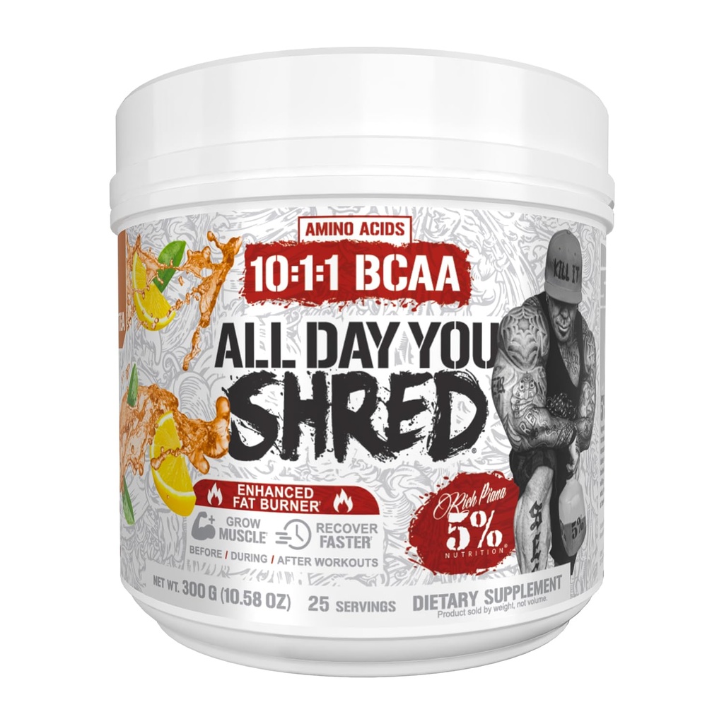 5% Ernährung AllDayYou Shred BCAA Pulver | Aminosäure Ergänzung für Gewichtsmanagement | Elite Fat Burning & Energy mit Hydration, Endurance & Recovery (Southern Sweet Tea)