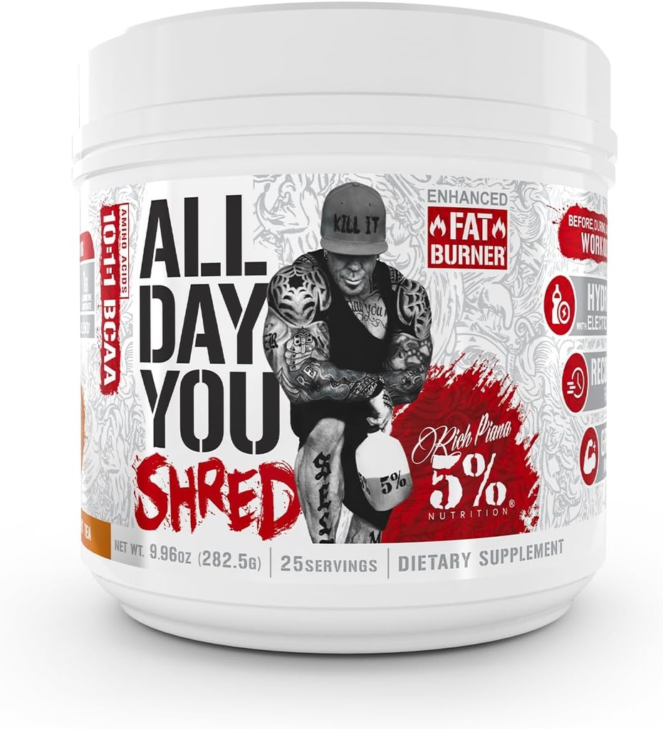 5% Ernährung AllDayYou Shred BCAA Pulver | Aminosäure Ergänzung für Gewichtsmanagement | Elite Fat Burning & Energy mit Hydration, Endurance & Recovery (Southern Sweet Tea)