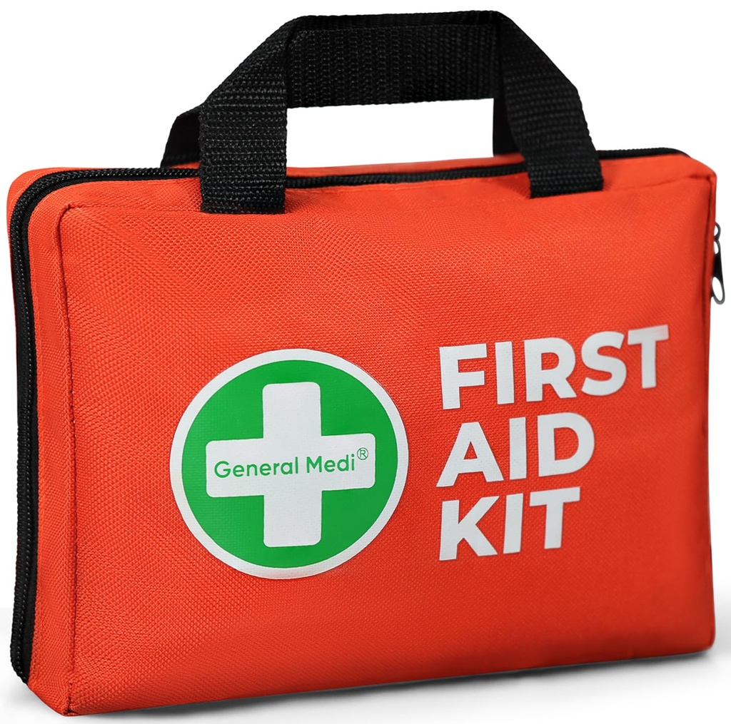 General Medi First Aid Kit, 250 Piece Small First Aid Kit - Includes Emergency Foil Blanket, Instant Cold Pack,Scissors for Travel, Home, Office, Vehicle, Camping, Workplace & Outdoor