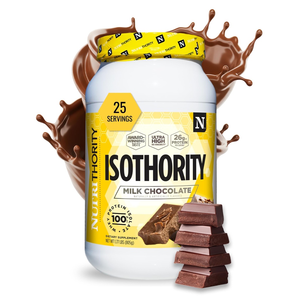 Isothority Whey Protein Isolate, Milchschokolade, 2 lb - Ultra-absorbierbare verzweigte Aminosäuren (BCAA) Pulver mit 25g Protein pro Servierung, Low Carb - Muskel- und beschleunigte Erholung