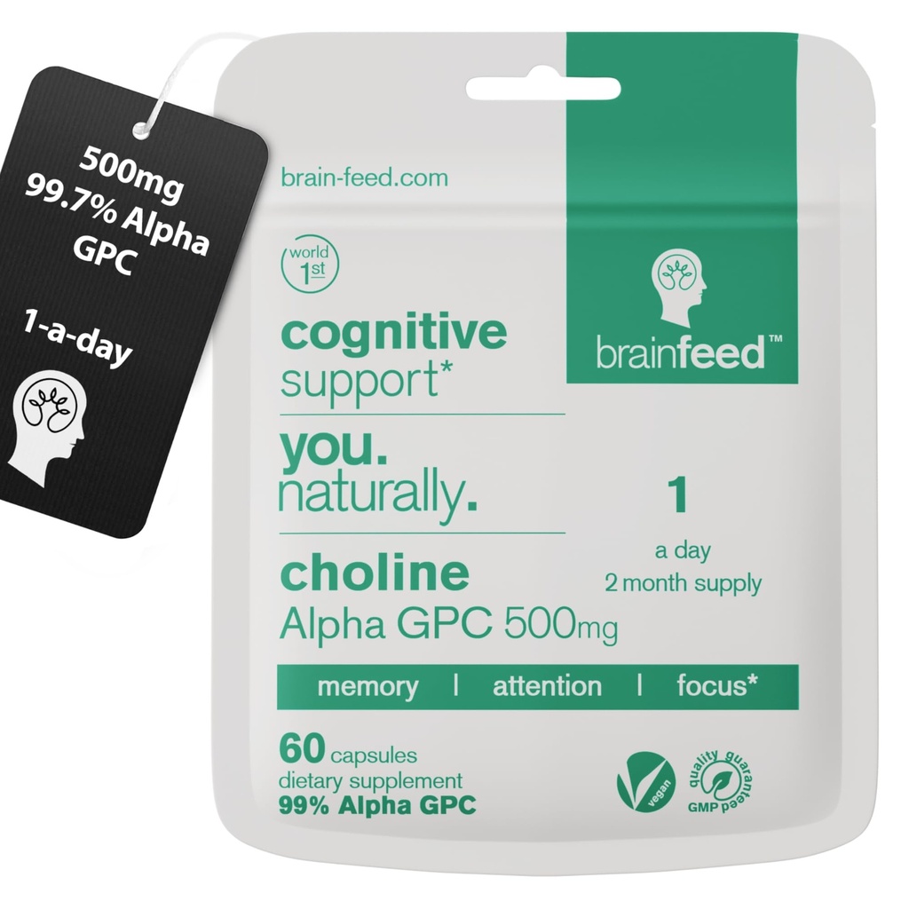 Acetylcholin Ergänzung | 99% Alpha GPC Kapseln (60) | 1-a-Day | Speicher, Konzentration Nootropic Brain Supplement | Acetylcholin Precursor | Alpha GPC Pulver in Kapsel | Lab-Tested