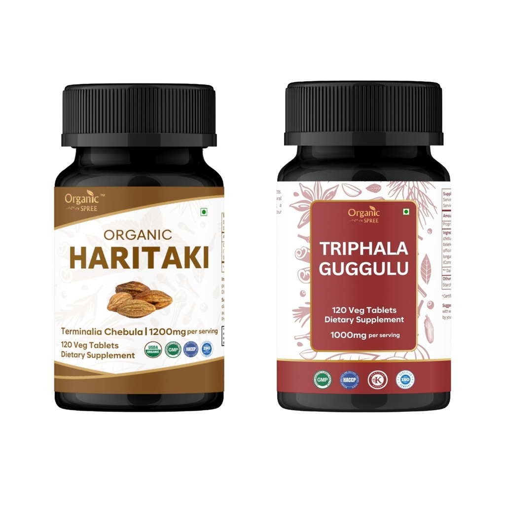 ORGANIC SPREE Haritaki & Triphala Guggulu – USDA Organic Terminalia Chebula 120 Tablets & Ayurvedic Gut Blend – Supports Digestive Health*