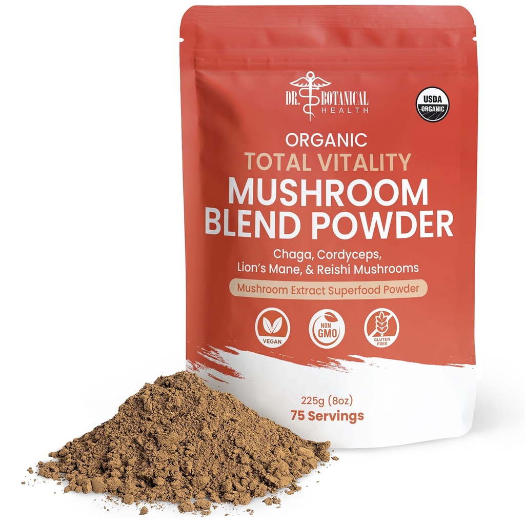 Bio Pilz-Pulver-Mischung - 4-in-1 Reishi, Lion's Mane, Cordyceps und Chaga Pilz-Ergänzungs-Komplex, Pilz-Misch-Pulver für Immun-Boost & Brain-Unterstützung, zu Kaffee, Tee oder Wasser hinzufügen
