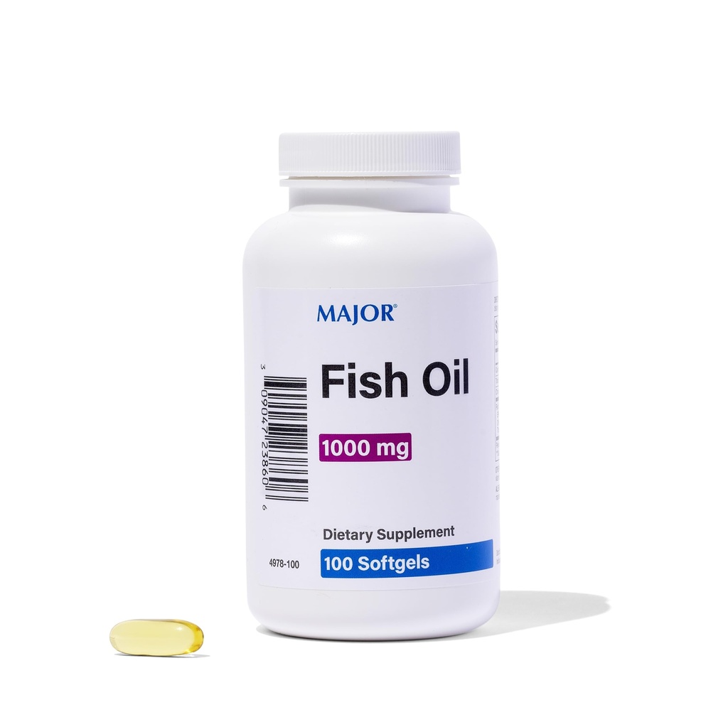 MAJOR Omega-3 Fischöl - Fish Oil Supplement 1000mg - 100 Softgels (1-Pack)