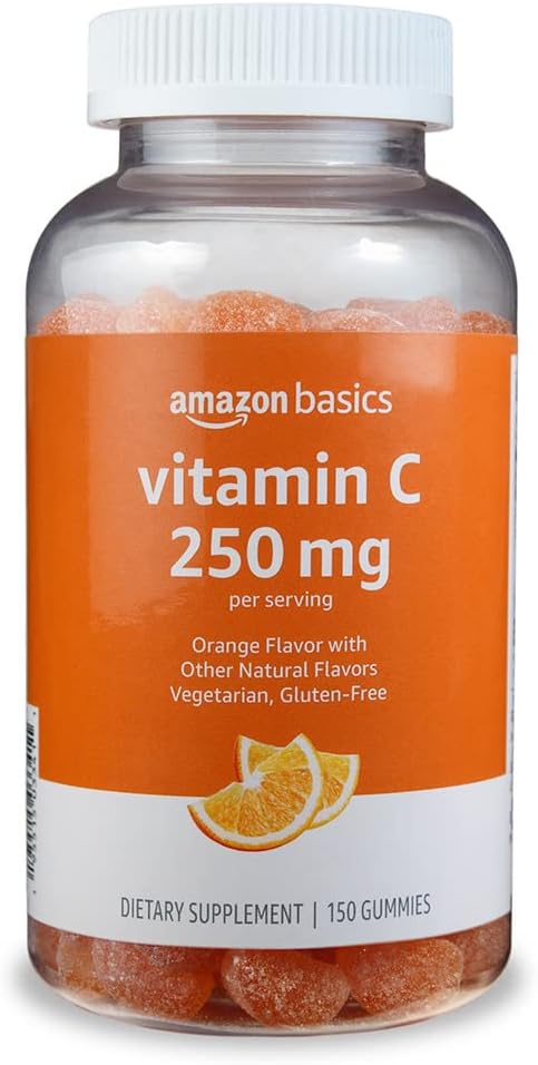 Amazon Basics Vitamine C 250 mg Gummies, orange, 150 Compte (2 par portion), santé immunitaire (précédemment Solimo)