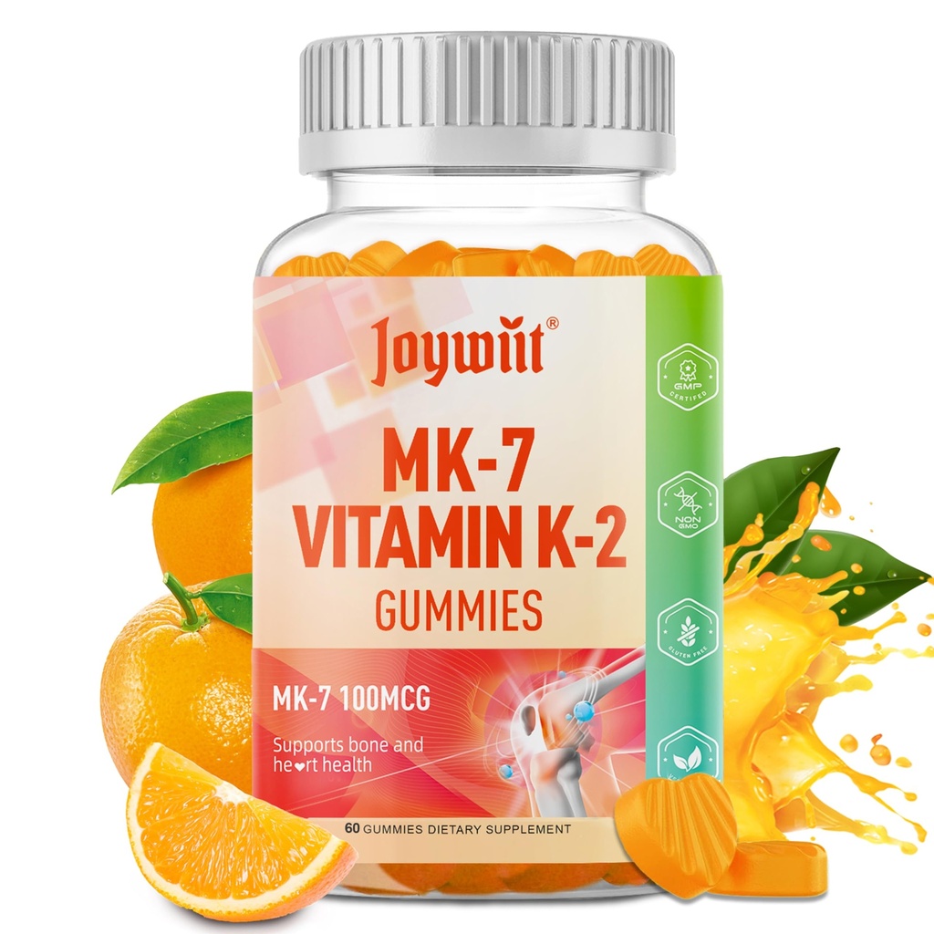 Vitamin K2 MK-7 Gummie 100mcg, extra Stärke K2 Vitamin-Ergänzung für Knochen & He-Art-Unterstützung, Kaubare natürliche Orange Geschmack, Non GMO, Vegan, 60 Gummie