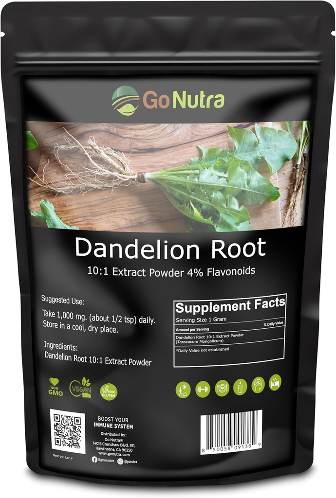 Go Nutra Dandelion Wurzelpulver für Tee, Kaffee & Getränke | Konzentriert 10:1 Dandelion Wurzelextrakt Pulver, Koffeinfrei | Antioxidantien, Verdauung & Immunsystem | Non-GMO, Vegan | 16 oz (1 lb)