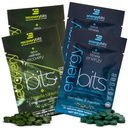 ENERGYbits/RECOVERYbits - Bio Spirulina & Chlorella Tablets - Single Servieren Sample Packs - Algae Superfood - High Protein, Chlorophyll - Self Care - Vegan, Keto, Gluten Free - 4 Bags, 30/Bag