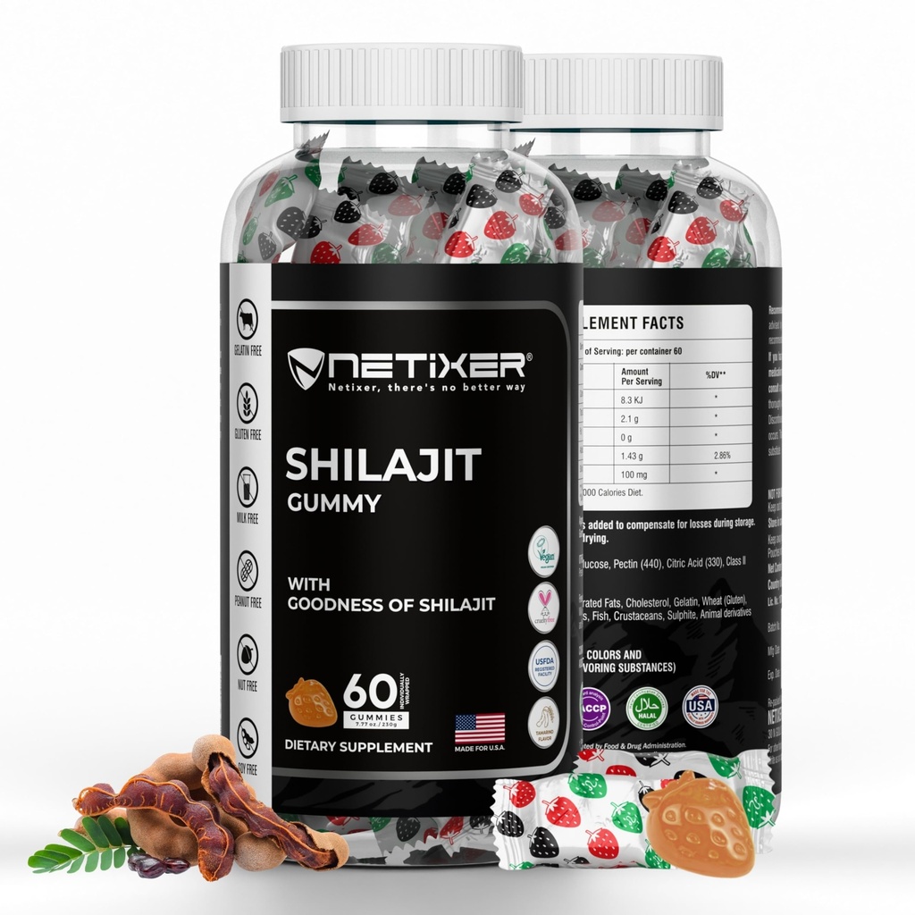 Shilajit Gummies for Men & Women – Himalayan Shilajit Extract Gummies with Fulvic Acid & Trace Minerals – Natural Herbal Mineral Complex – Vegan Gummies Supplement – 60 Count