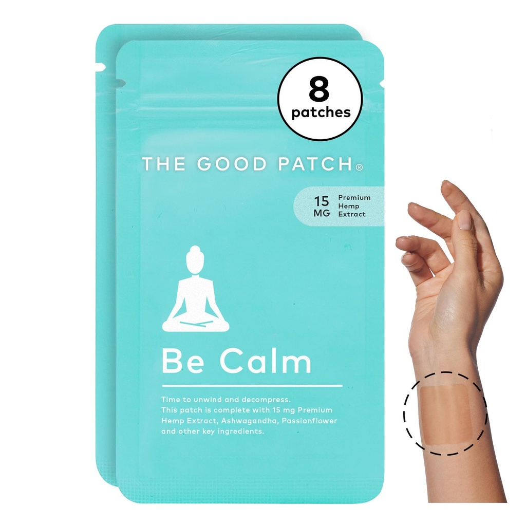 The Good Patch Be Calm Hemp Relaxation Patches (8 Total Patches) | Hemp Extract, Ashwagandha and Passionflower Patches for Stressful Days, Travel, Flying and Evening Unwind Support