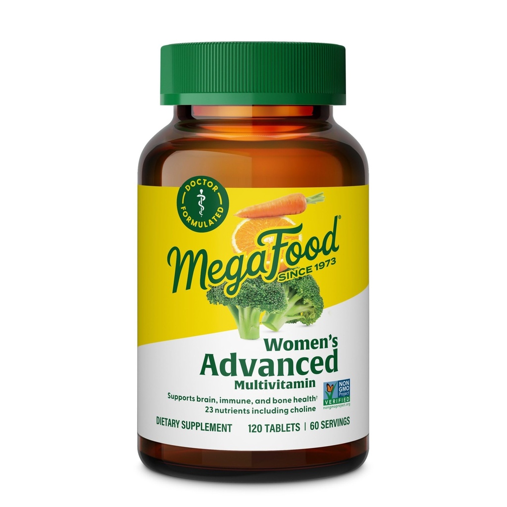 Multivitamine avancée pour femmes MegaFood - Formulée par un médecin avec du fer, du choline, de la vitamine D, de la vitamine C et du zinc - Santé du cerveau - Soutien immunitaire - Non-OGM - Végétarien - 120 Tablets (60 portions)