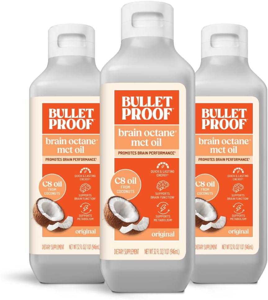 Bulletproof Brain Octane C8 MCT Öl, 32 Unzen (Pack von 3), Keto Ergänzung für nachhaltige Energie und Craving-Unterstützung