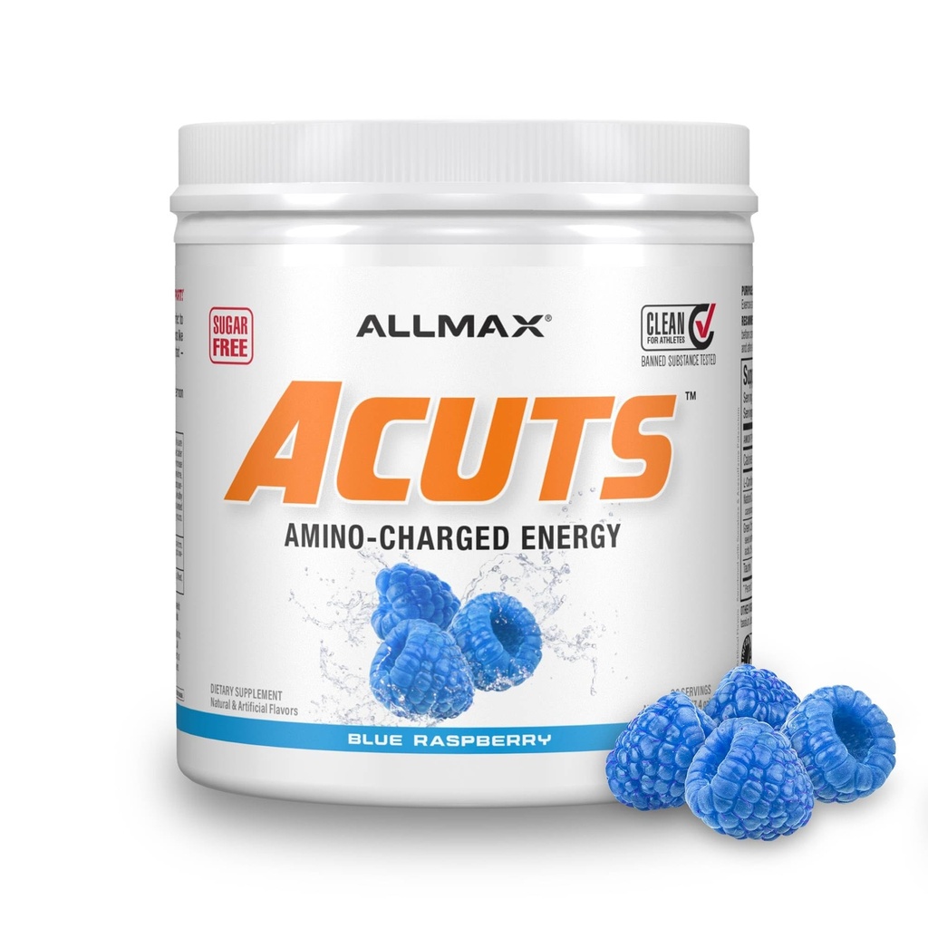 ALLMAX Nutrition AMINOCUTS (ACUTS), boisson énergétique avec Taurine, L-Carnitine, extrait de café vert, framboise bleue, 36 portions