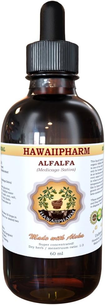 HawaiiPharm Alfalfa Liquid Extract, Bio Alfalfa (Medicago Sativa) Getrocknete Blatt-Tinkturergänzung 4 oz