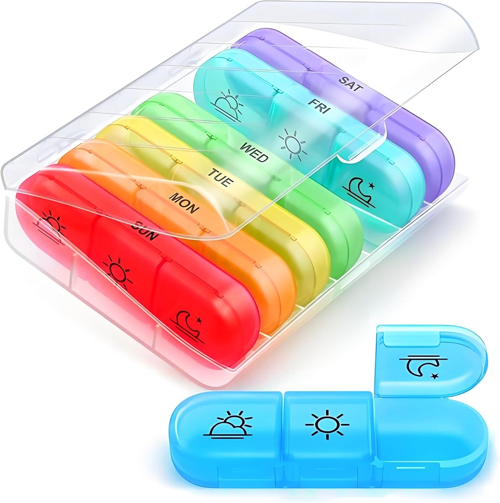 AIMI Weekly Pill Organizer 3 Mal am Tag, Große 7 Tage Pille Box 3 Mal am Tag mit separatem Container, Tragbare Pille Fall für Medikamente, Vitamine, Fischöl und Ergänzungen