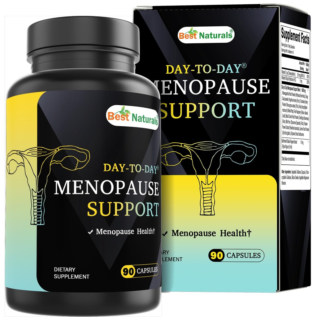 Best Naturals Day-to-Day Menopause Supplements for Women with Ashwagandha, Dong Quai, Chastberry, Kelp, Red Raspberry, Black Cohosh & BioPerine 90 Veg Capsules