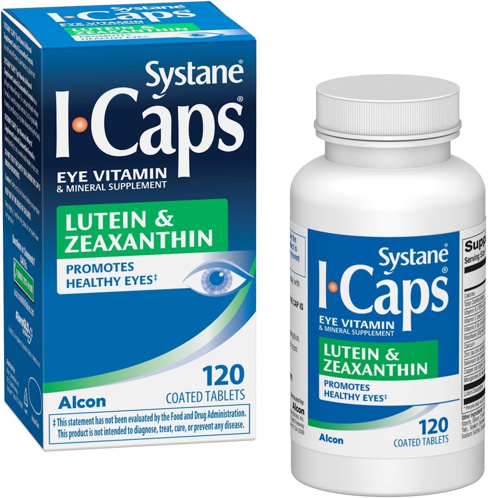 Systane ICaps Eye Vitamin & Mineral Supplement, Lutein & Zeaxanthin Formel, 120 beschichtete Tabletten