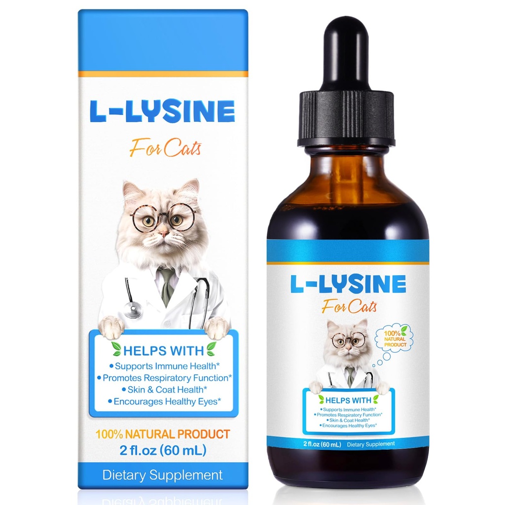 NIFEISHI L-Lysine Liquid Supplement for Cats - for Respiratory Health, Sneezing, Runny Nose & Eye Care - for Cats of All Ages, Easy-to-Use Liquid Drops, 60ml/2oz
