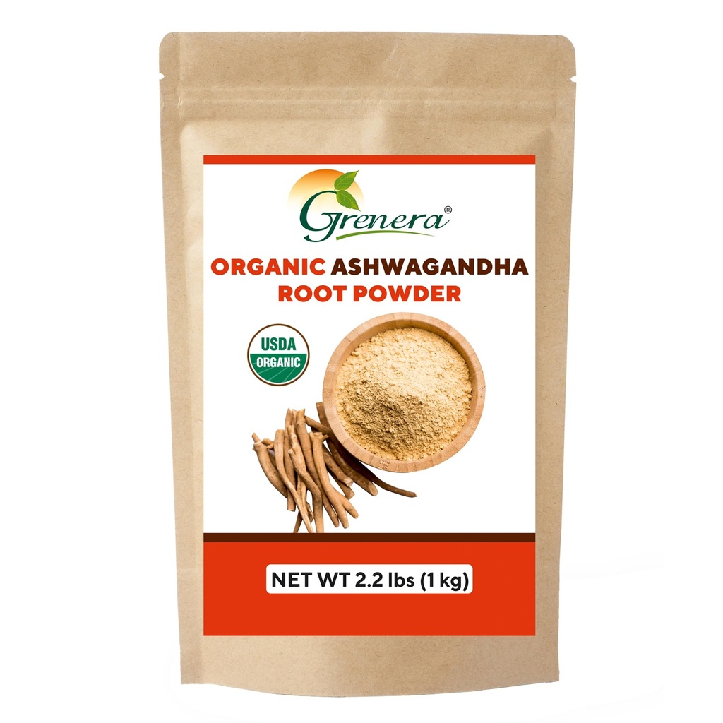 Grenera Organic Ashwagandha Powder 2.2 lbs (35.2 Unze) (Withania somnifera) - bio, Vegan, Kosher Zertifiziert