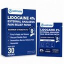 WELMATE - 4% Lidocaine Numbing Patch - Maximale Stärke - Temporäres Relief von Schmerz, Rücken, Hals, Schultern, Knie, Ellenbogen, Minor Skin Irritations - Topical Analgesic Unscented - 30 ct