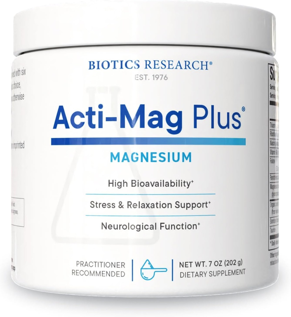 Biotics Research Acti-Mag PlusTM Hochverfügbare pulverisierte 400mg Magnesiumformel, 5g / Servieren, optimiert Stressreaktion, fördert Entspannung, Gesunde Energiestufen, Muskelkomfort 7 Oz