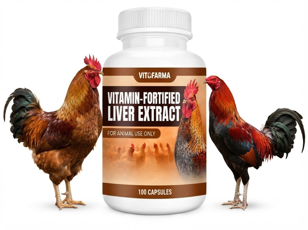 Vitamin Fortified Liver Extract – 100 Capsules | Liver Powder with B Vitamins & Vitamin E | Nutritional Supplement for Poultry