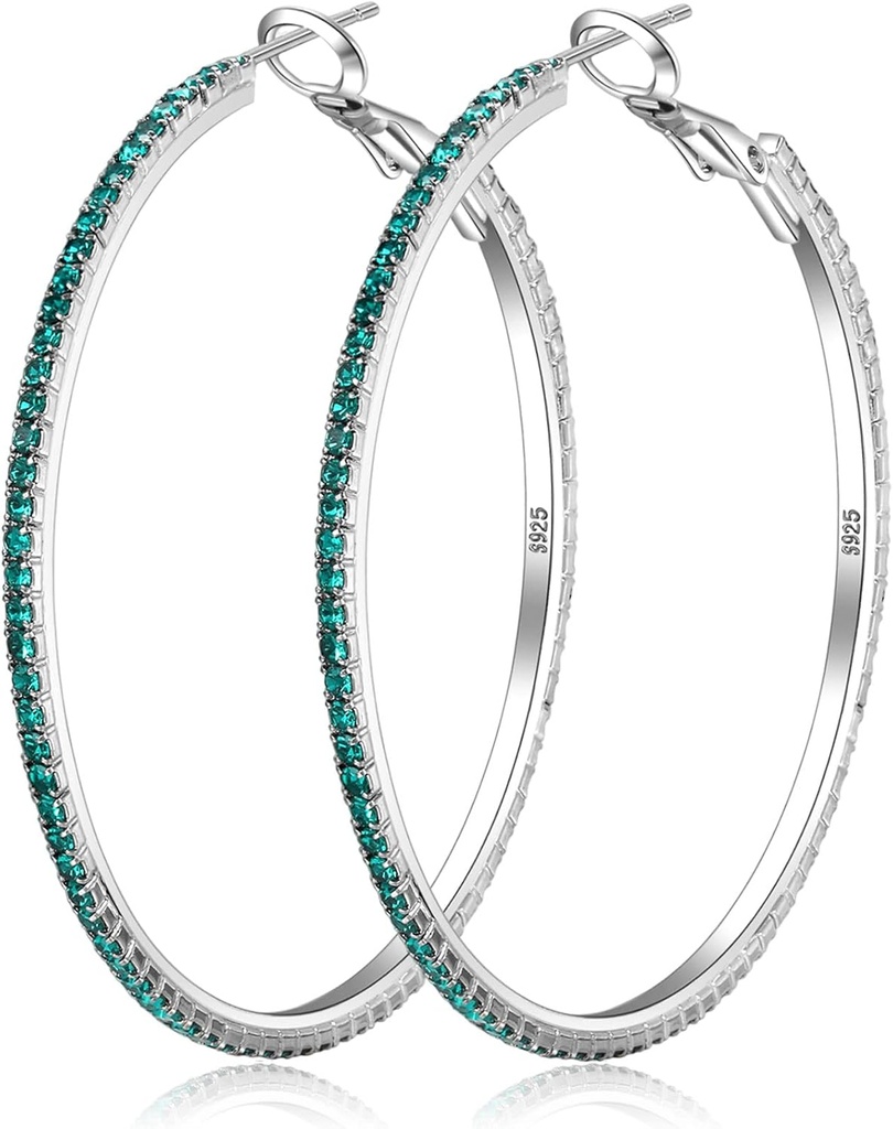 925 Sterling Silber Ohrringe große Strass Ohrringe große Cubic Zirkonia Hoop Ohrringe Dünne Strass Runde Ohrringe für Frauen 20/30/40/50/60/70mm Sparkly Hoops mit Kristallen für Damen
