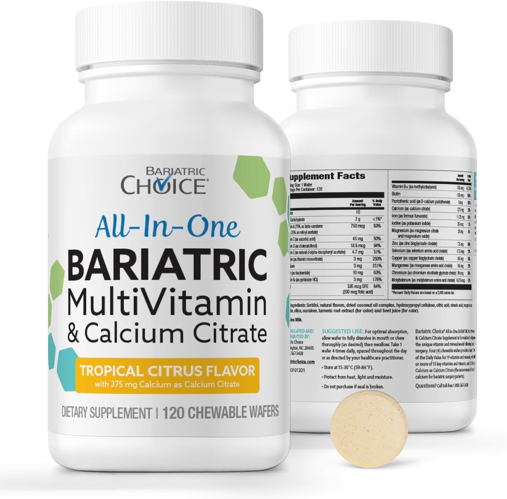 Choix bariatrique Multivitamine bariatrique à croquer avec citrate de fer et de calcium, agrumes tropicaux (120ct)
