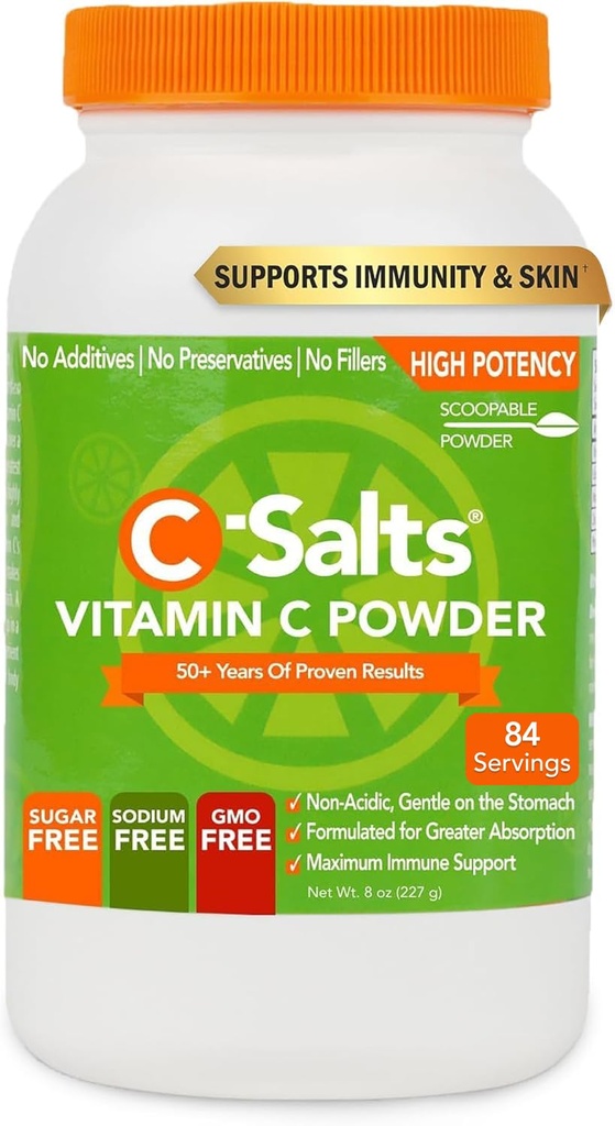 C-Salts Vitamine C supplément en poudre - 100% pur haute dose de vitamine C tamponnée poudre pour le soutien immunitaire - biologique, sans sucre, végétalien, non-OGM, stomach-friendly, original 8 oz